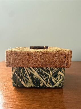 Woven Decorative Storage Box in Natural Brown and Black